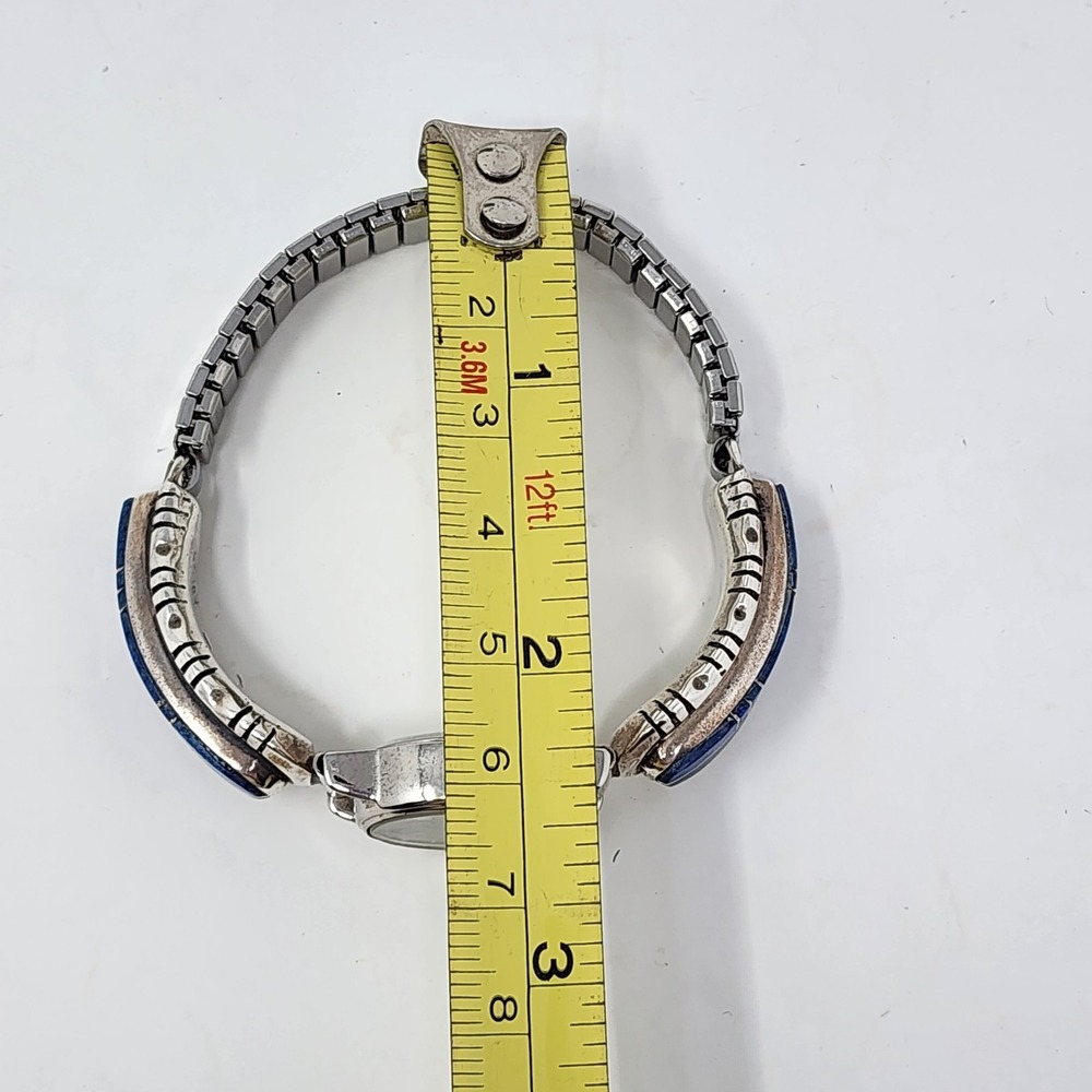Vintage Lapis Inlay Oval Sterling Silver Expandable Women's Navajo‎ Quartz Watch - Picture 10 of 14